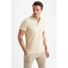 Bgw Erkek Bej Slim Fit Serin Tutan Nefes Alan Petek Doku Organik Pamuklu Kısa Kollu Polo Yaka T-Shirt