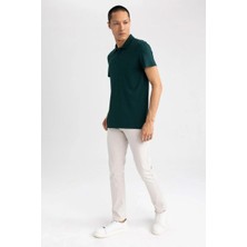 Bgw Erkek Yeşil Slim Fit Serin Tutan Nefes Alan Petek Doku Organik Pamuklu Kısa Kollu Polo Yaka T-Shirt