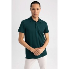 Bgw Erkek Yeşil Slim Fit Serin Tutan Nefes Alan Petek Doku Organik Pamuklu Kısa Kollu Polo Yaka T-Shirt