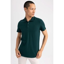 Bgw Erkek Yeşil Slim Fit Serin Tutan Nefes Alan Petek Doku Organik Pamuklu Kısa Kollu Polo Yaka T-Shirt