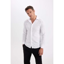 Bgw Erkek Beyaz Slim Fit Kolay Ütülenen Uzun Kollu Polo Yaka Poplin Gömlek