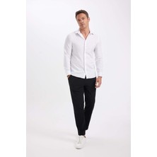 Bgw Erkek Beyaz Slim Fit Kolay Ütülenen Uzun Kollu Polo Yaka Poplin Gömlek