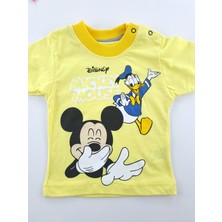 Bonboner Kids Erkek Bebek/çocuk Ikili Takım Kot Şort Tişort Mickey Mouse Baskılı Kırmızı Sarı Su Yeşili Renkler