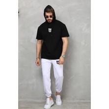 Tarz Yeri Unisex Kapşonlu Oversize T-Shirt Takım - Siyah