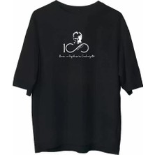 Tarz Yeri  Bisiklet Yaka Baskılı Oversize T-Shirt - Siyah