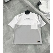 Tarz Yeri  Torba Cep Detaylı  Parçalı T-Shirt - Gri