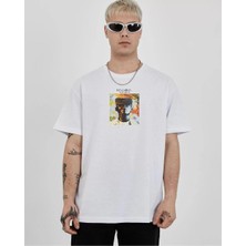 Tarz Yeri  Bisiklet Yaka Baskılı Oversize T-Shirt - Beyaz