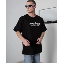 Tarz Yeri  Bisiklet Yaka Baskılı Oversize T-Shirt - Siyah