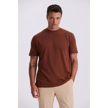 Kahve %100 Pamuk Desenli Bisiklet Yaka T-Shirt