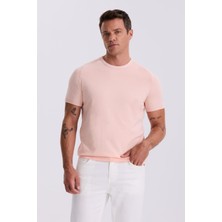 Pembe Slim Fit Triko Bisiklet Yaka T-Shirt