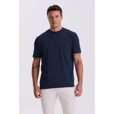 Lacivert %100 Pamuk Desenli Bisiklet Yaka T-Shirt