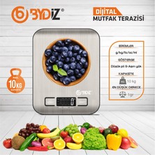 Bydiz BY-005 Dijital Mutfak Terazisi - Paslanmaz Yüzeyli Hassas Mutfak Tartısı 10 kg 1 gr Hassasiyet