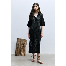 Lacivert Ajurlu Polo Yaka Elbise