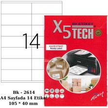 A1 Etiket Lazer Etiket TW-2614 100 A4 Sayfa Lazer Etiket 105 x 40 mm Boyutunda 1 A4 Sayfada 14 Etiket