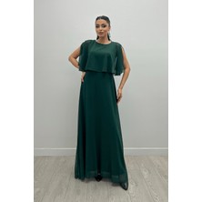 Giyimmasalı Şifon Kumaş Bolero Detaylı Elbise - Zümrüt Yeşil