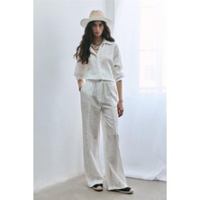 Sherin Ekru Buruşuk Görünümlü Pantolon