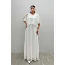 Şifon Kumaş Bolero Detaylı Elbise - Beyaz