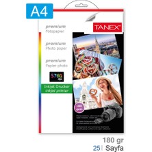 Tanex A4 Fotoğraf Kağıdı 180 gr 1 Paket 25 Adet