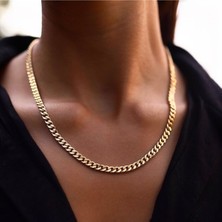 Nesly Accessories Kuyumcu Model 18K Altın Kaplama Traşlanmış Zincir Kolye (6mm)
