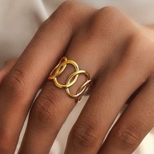 Nesly Accessories Geometrik Şekil Paslanmaz Çelik Ayarlanabilen Kadın Yüzük
