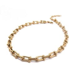 Nesly Accessories 18K Altın Kaplama Kuyumcu Modeli Gemici Dümeni Kilit Choker Model Tiffany Zincir Kolye