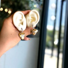 Nesly Accessories Vip Seri Marka Model Zirkon Taşlı Çift Renk Düğme Küpe