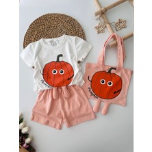 Miniğimin Cicileri Bal Kabağı Desenli Büzgülü 3 Lü Kız Çocuk Takım - Somon