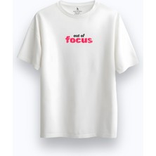 Unisex Oversize Bisiklet Yaka Baskılı Kısa Kollu Beyaz Tişört