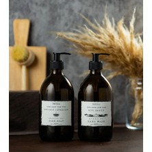 Ahşap stantlı 500 ml Cam Amber Sabunluk Deterjanlık Seti
