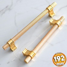 Badem10 Hisar Altın Gold Metal Kulp 192 mm Tırtıklı Desen Çekmece Mobilya Mutfak Dolabı Dolap Kulpları Kulbu