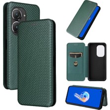 Mays Home1 Asus Zenfone 9 Için Kılıf Deri Folio Flip Case Manyetik Karbon Fiber (Yurt Dışından)