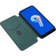 Mays Home1 Asus Zenfone 9 Için Kılıf Deri Folio Flip Case Manyetik Karbon Fiber (Yurt Dışından)