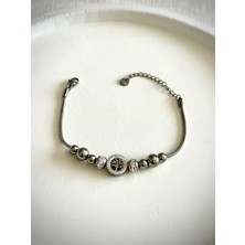 Demokan Kadın Çelik Bileklik Yaşam Ağacı Taş Detay Kararmaz Bileklik