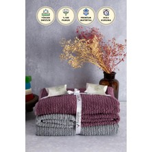 Line %100 Pamuk Luxury 6 Parça Havlu Hamam Seti - Gri Mürdüm