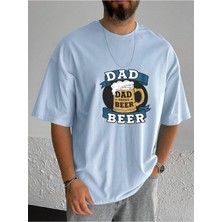 Woodroffe Erkek Bira Babası Dad Beer Baskılı Bisiklet Yaka Salaş Oversize Boyfriend Siyah, Beyaz, Bej, Mavi T-Shirt