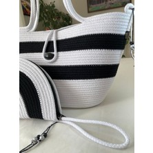 Double Knot Design Bailey 2li Takım Plaj Çantası , El Çantası Clutch, Totebag, Kadın Çanta, Yazlık, Hediyelik, hasır Jüt Tress