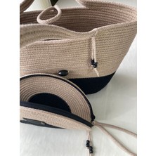 Double Knot Design Bailey 2li Takım Plaj Çantası , El Çantası Clutch, Totebag, Kadın Çanta, Yazlık, Hediyelik, hasır Jüt Tress