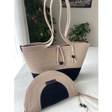 Double Knot Design Bailey 2li Takım Plaj Çantası , El Çantası Clutch, Totebag, Kadın Çanta, Yazlık, Hediyelik, hasır Jüt Tress