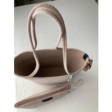 Double Knot Design Bailey 2li Takım Plaj Çantası , El Çantası Clutch, Totebag, Kadın Çanta, Yazlık, Hediyelik, hasır Jüt Tress