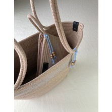 Double Knot Design Bailey 2li Takım Plaj Çantası , El Çantası Clutch, Totebag, Kadın Çanta, Yazlık, Hediyelik, hasır Jüt Tress