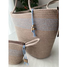 Double Knot Design Bailey 2li Takım Plaj Çantası , El Çantası Clutch, Totebag, Kadın Çanta, Yazlık, Hediyelik, hasır Jüt Tress