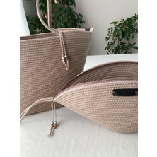 Double Knot Design Bailey 2li Takım Plaj Çantası , El Çantası Clutch, Totebag, Kadın Çanta, Yazlık, Hediyelik, hasır Jüt Tress