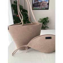Double Knot Design Bailey 2li Takım Plaj Çantası , El Çantası Clutch, Totebag, Kadın Çanta, Yazlık, Hediyelik, hasır Jüt Tress