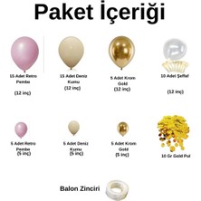 Organizasyon Pazarı Zincir Balon Seti Retro Pembe-Deniz Kumu-Krom Gold-Şeffaf 60ADET +Balonşeridi + 10GRGOLDPUL