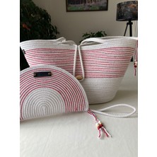 Double Knot Design Bailey 2li Takım Plaj Çantası , El Çantası Clutch, Totebag, Kadın Çanta, Yazlık, Hediyelik, hasır Jüt Tress