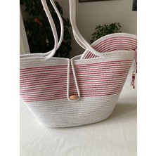 Double Knot Design Bailey 2li Takım Plaj Çantası , El Çantası Clutch, Totebag, Kadın Çanta, Yazlık, Hediyelik, hasır Jüt Tress