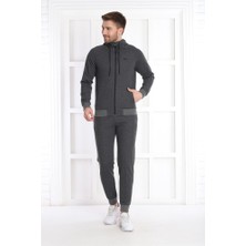 Need Life Erkek Gri Günlük Waffle Kumaş Kapüşonlu Fermuarlı Slim Fit Alt Üst Eşofman Takımı