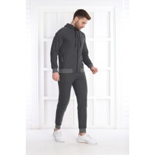 Need Life Erkek Gri Günlük Waffle Kumaş Kapüşonlu Fermuarlı Slim Fit Alt Üst Eşofman Takımı