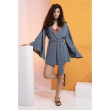 Xclsv %100 Pamuk Volanlı Kuşaklı Kimono