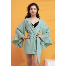 Xclsv %100 Pamuk Volanlı Kuşaklı Kimono